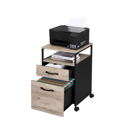 VASAGLE - File Cabinet with 2 Drawers, Rolling Office Filing Cabinet with Wheels, Open Compartment, Stable Steel Frame
