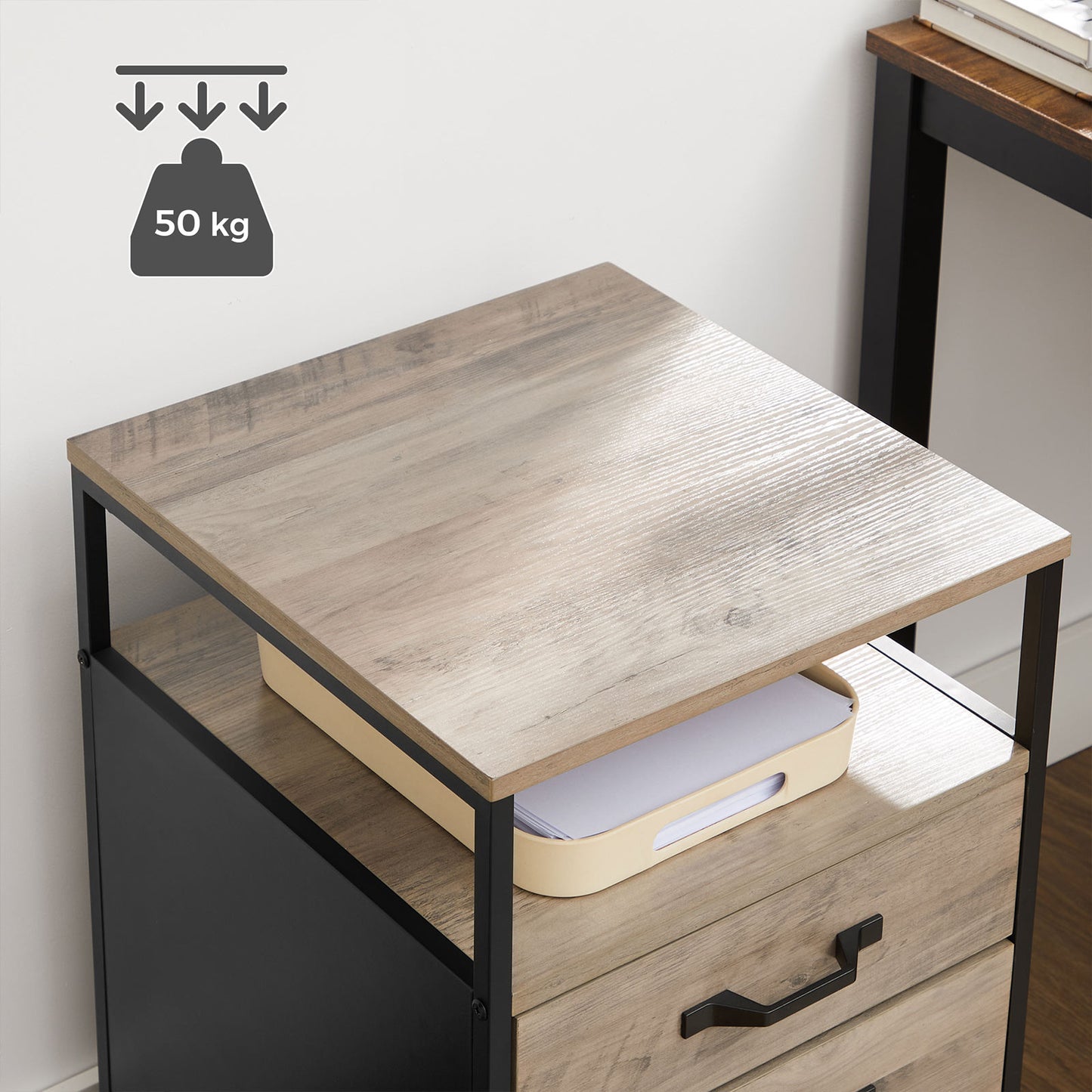 VASAGLE - File Cabinet with 2 Drawers, Rolling Office Filing Cabinet with Wheels, Open Compartment, Stable Steel Frame