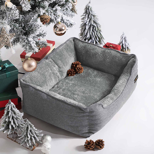 Dog Bed, Linen-Look Pet Bed, Dog Sofa Bed with Raised Edges, for Medium Dogs, Dog Bed Mats, Dog Furniture, 2