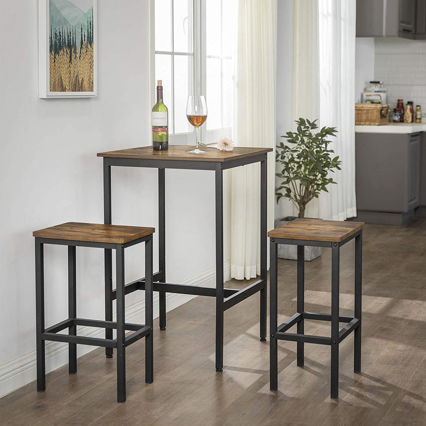 VASAGLE - Bar Table, Square Tall Table, Heavy-Duty Steel Frame, 60 x 60 x 90 cm, Easy Assembly, for Living Room Kitchen, Industrial Style