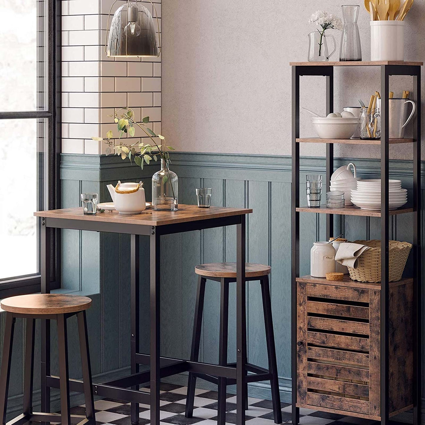VASAGLE - Bar Table, Square Tall Table, Heavy-Duty Steel Frame, 60 x 60 x 90 cm, Easy Assembly, for Living Room Kitchen, Industrial Style