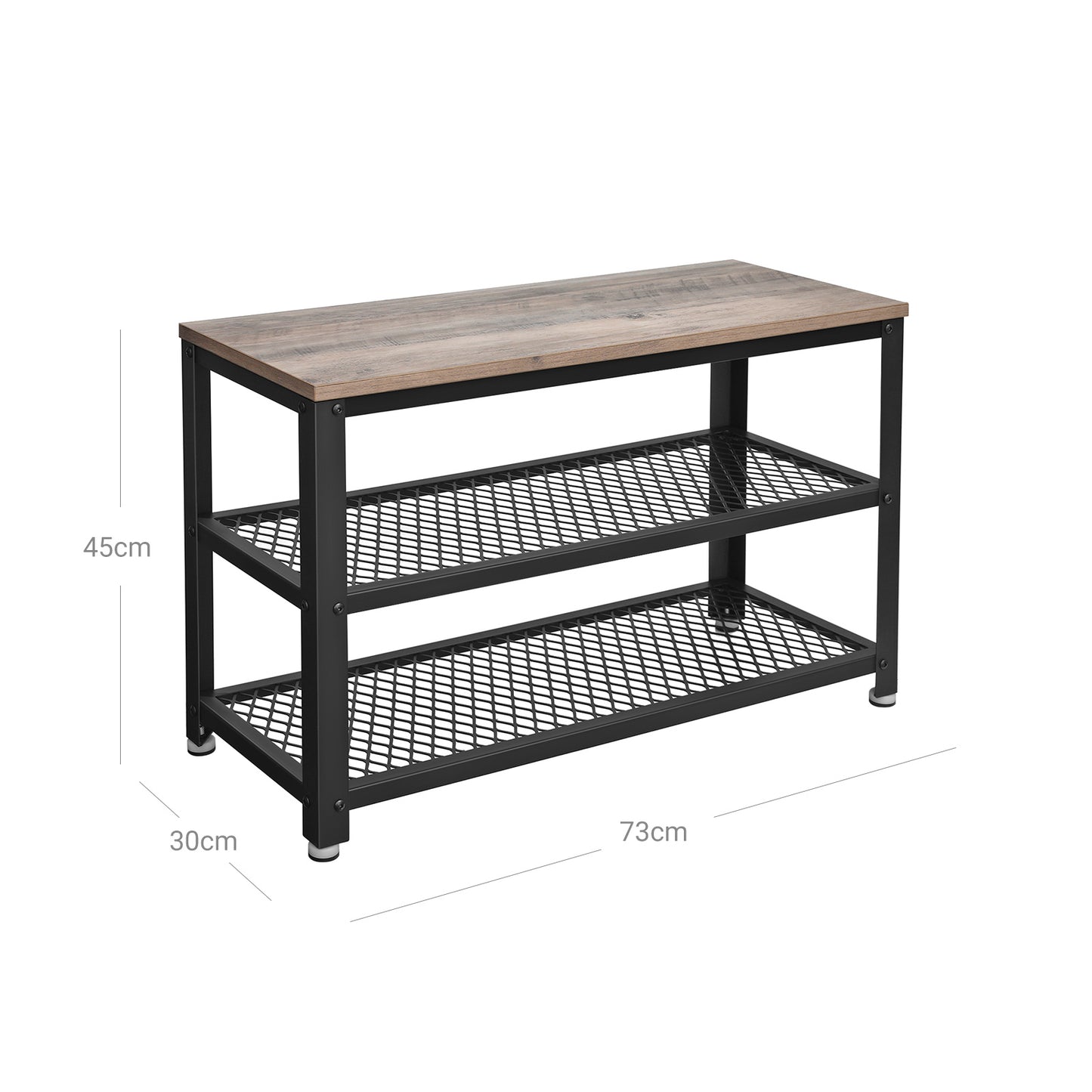 Shoe Bench Rack, 3-tier Industrial Storage Shelf with Seat, Wooden Shelf, Metal Frame, Rustic Brown, VASAGLE, 5
