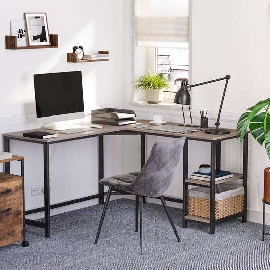 VASAGLE - Computer Desk, Industrial L-Shaped Writing Workstation, Corner Study Desk with Shelf for Home Office, Space-Saving