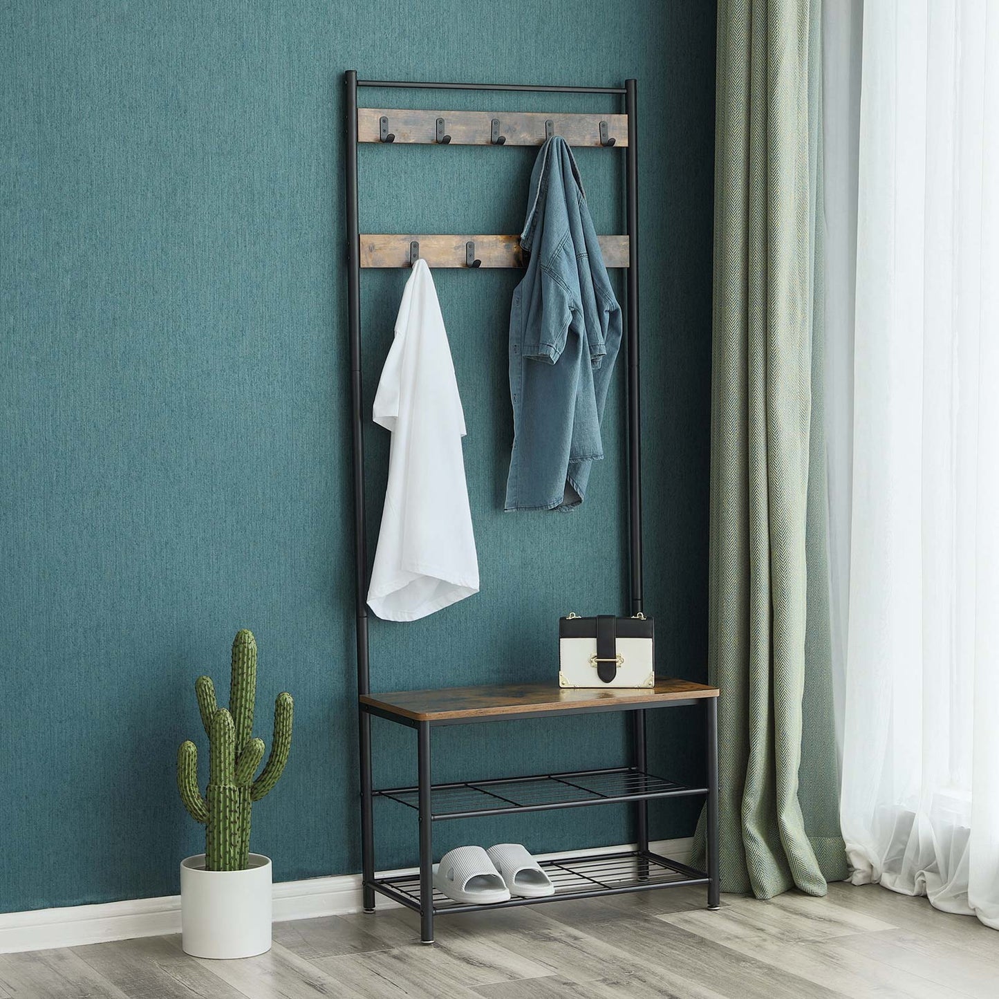 Coat Rack, Industrial Hat and Coat Stand, Coat Rack Shoe Bench, Free Standing Coat Rack, VASAGLE,