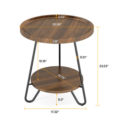 End Table, 2-Tier Round Side Table with Metal Legs, Tribesigns, 9