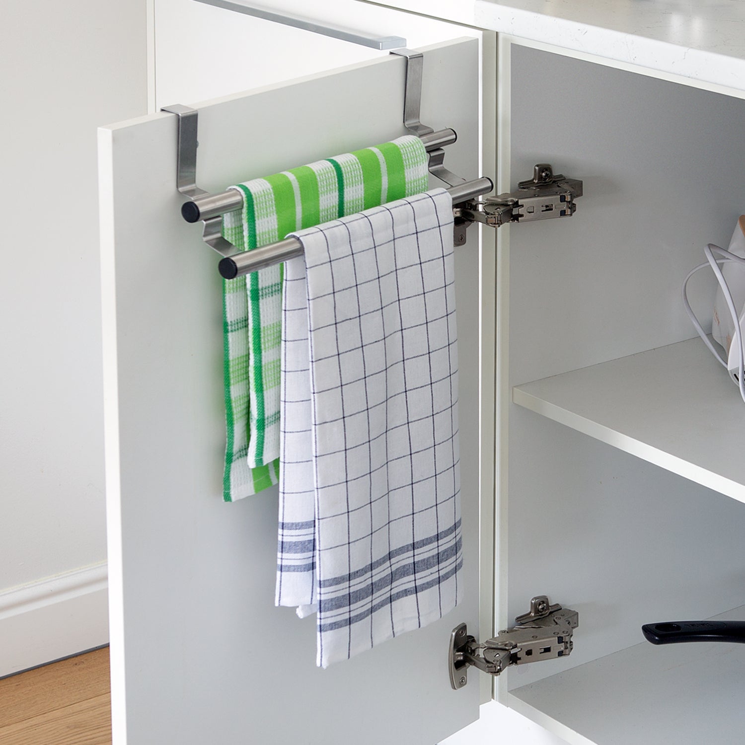 Over Door Towel Rail, Double, Extendable Over Door Towel Rail, Tea Towel Holder for Cupboard Doors, Tatkraft Double