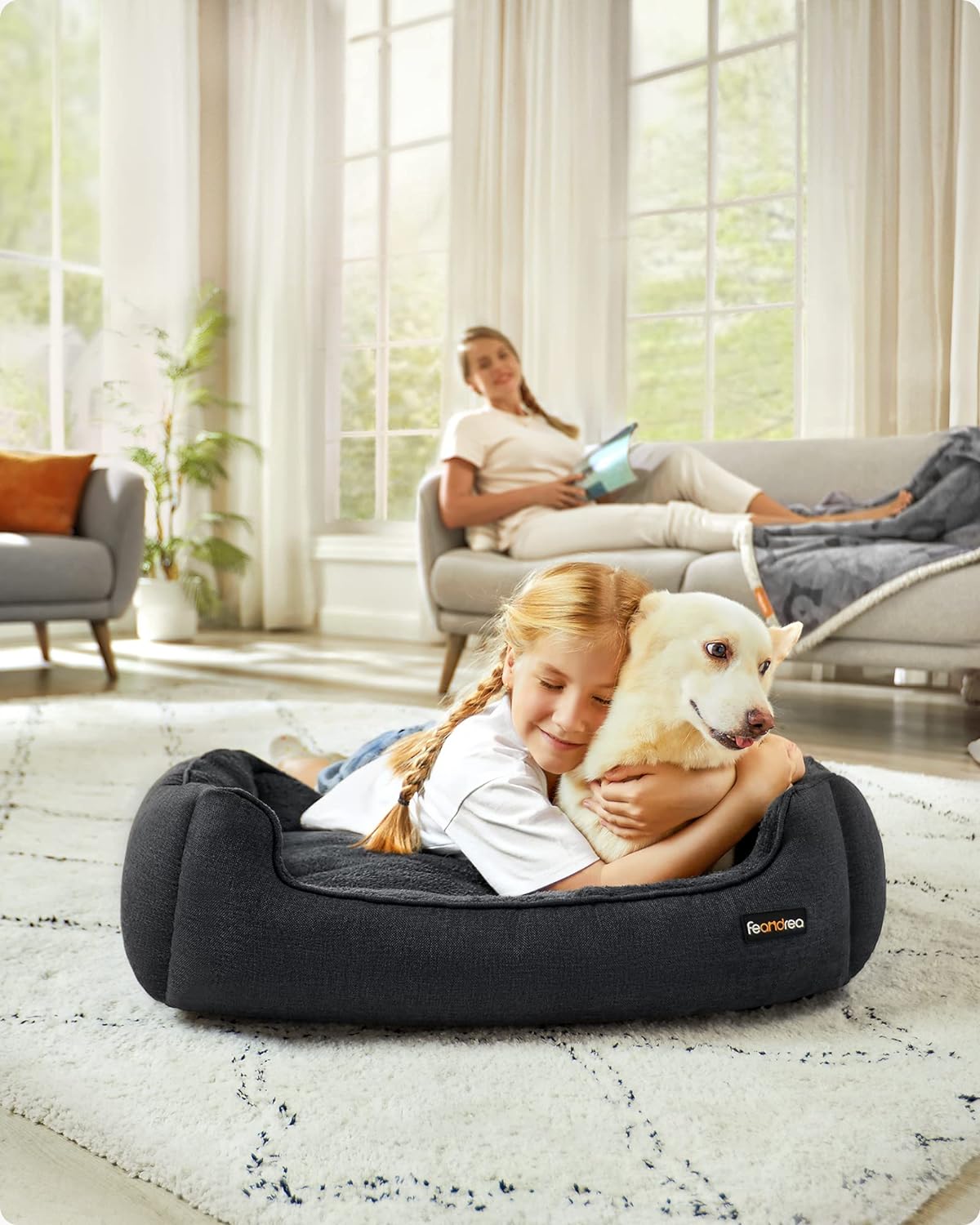 Dog Bed, Pet Bed, Dog Sofa Bed with Raised Edges, Non-Slip Bottom, Dog Bed Mats,  Cuddly Dog Sofa, Feandrea