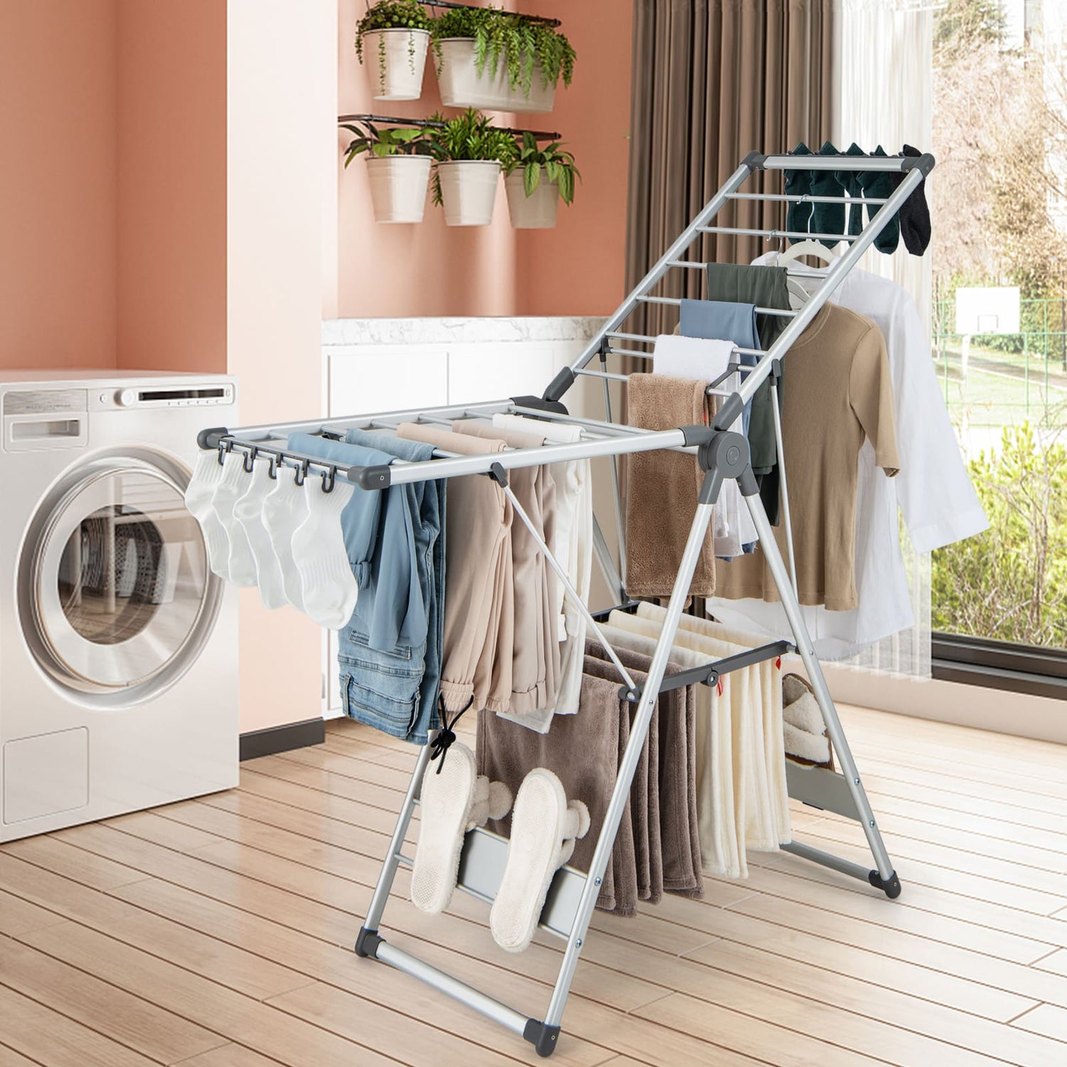 Clothes Airer, Clothes Drying Rack, 2-Tier Cloth Drying Rack, Folding Clothes Drying Rack, Cloth Drying Stand, Costway