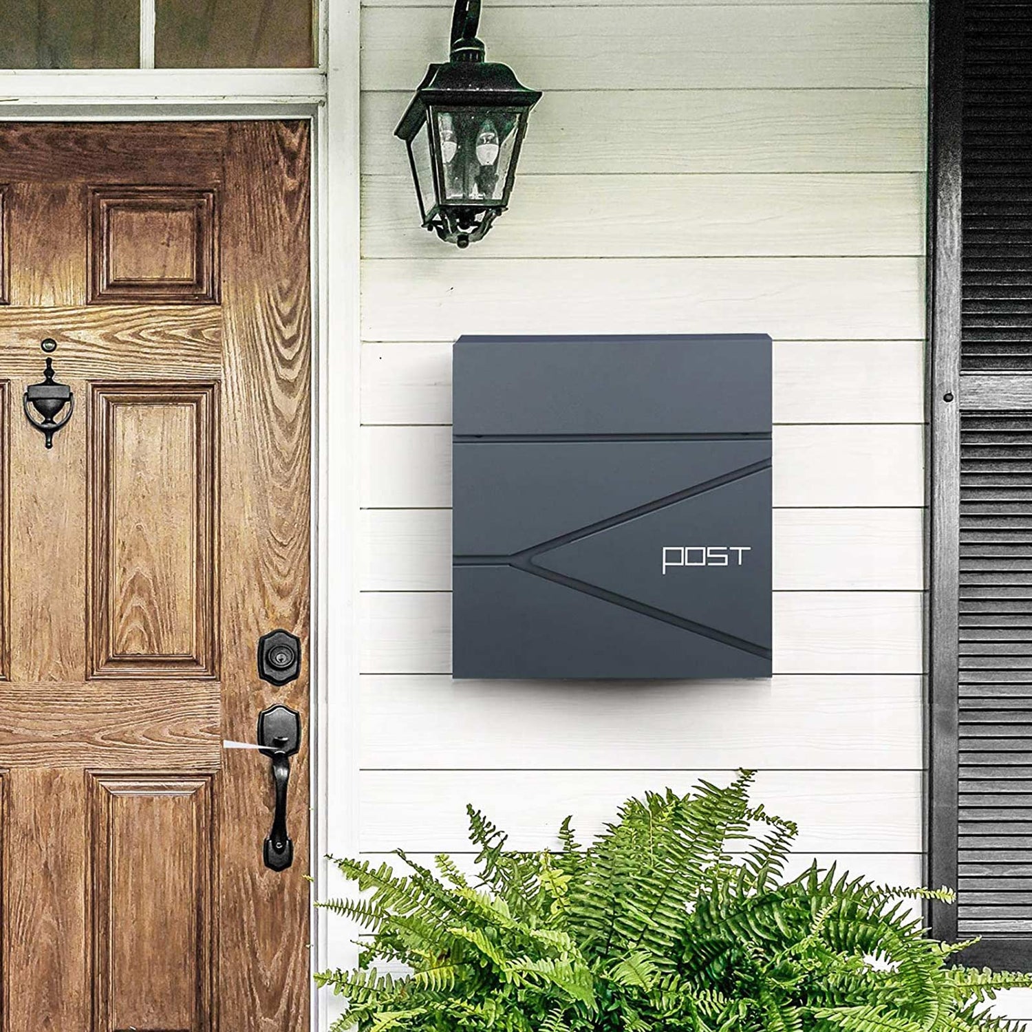 Modern Mailbox, Lockable Wall-Mounted Post Letter Box with Newspaper Holder, Easy to Install, Anthracite Grey, SONGMICS