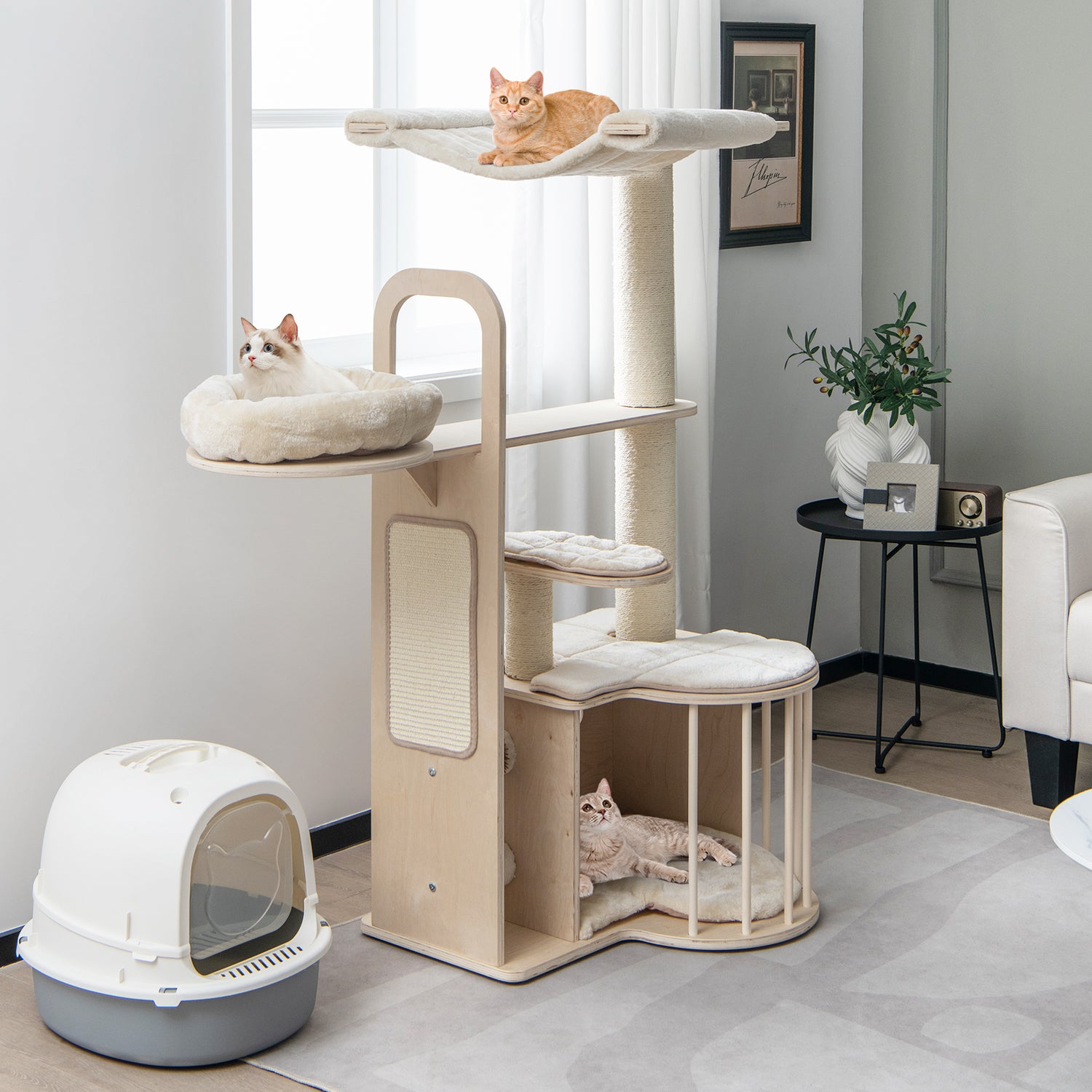 Cat Tree, Cat Tower, Cat Activity Centre, Cat Litter Box Enclosures, Indoor Cat House, Cat Litter Box Enclosure, Costway