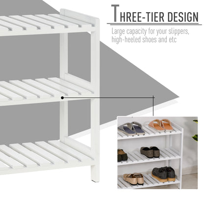 3-Tier Shoe Rack Wood Frame Slatted Shelves Spacious Open Hygienic Storage Home Hallway Furniture Family Guests 70L x 26W x 57.5H cm - White, HOMCOM, 5