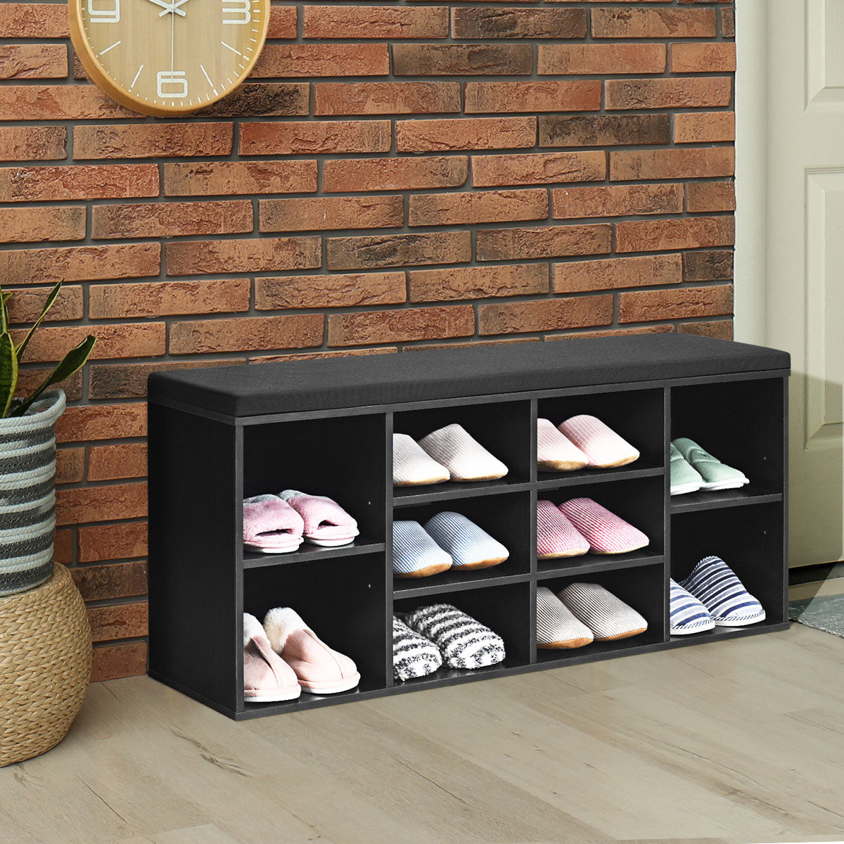 10-Cube Storage Bench Cabinet with Adjustable Shelves-Black, Costway, 1