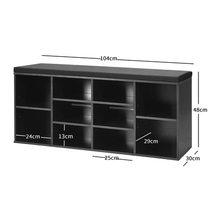 10-Cube Storage Bench Cabinet with Adjustable Shelves-Black, Costway, 4