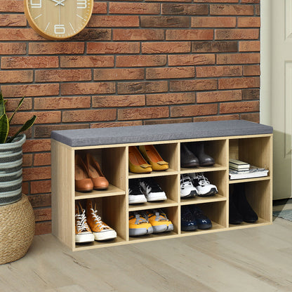 10-Cube Storage Bench Cabinet with Adjustable Shelves-Natural, Costway, 3