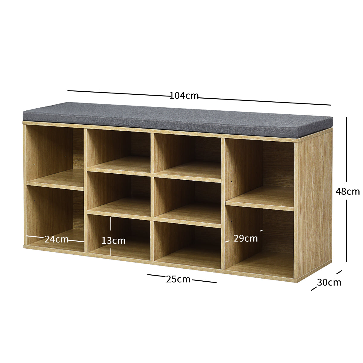 10-Cube Storage Bench Cabinet with Adjustable Shelves-Natural, Costway, 5