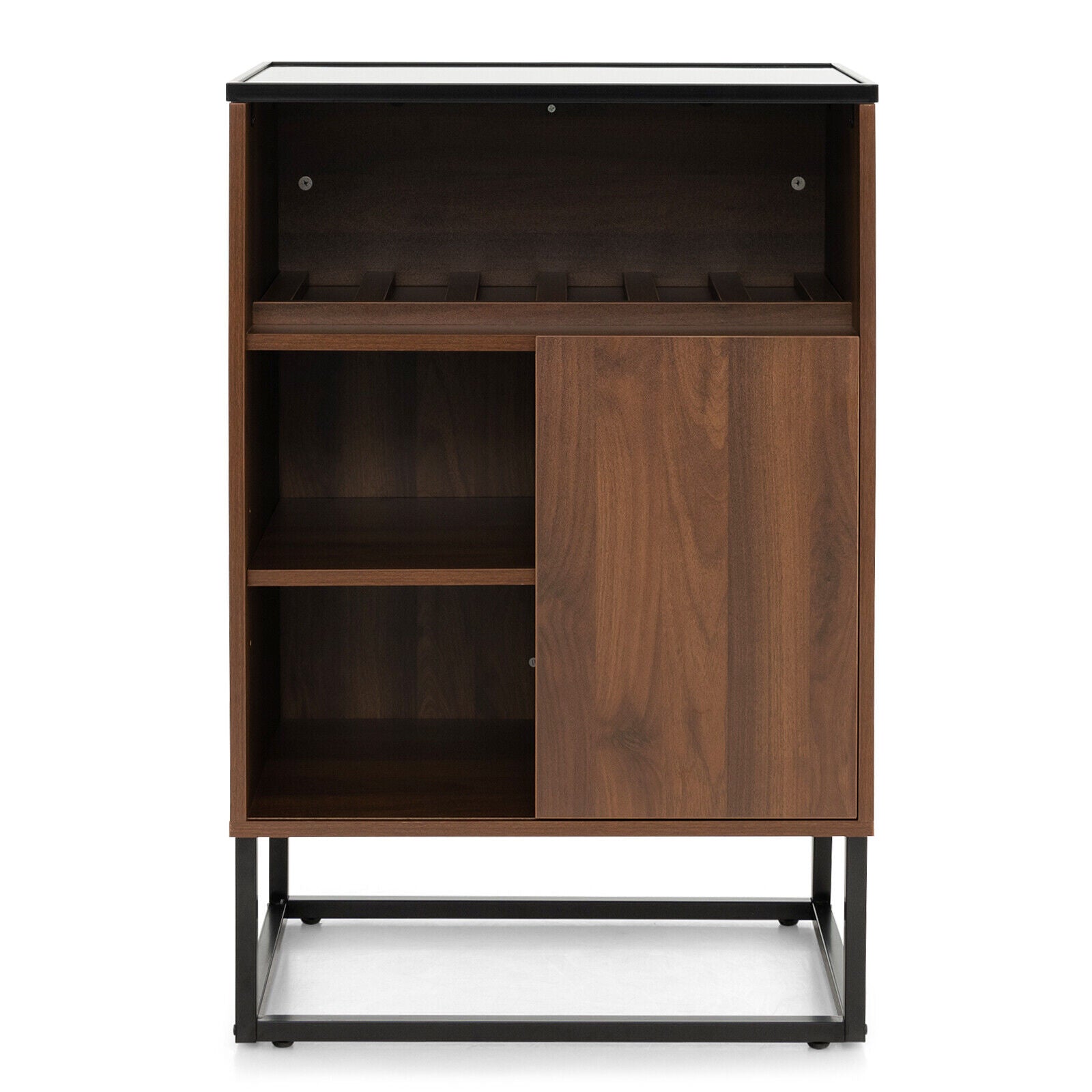 Freestanding Wine Cabinet with Tempered Glass Top-Walnut, Costway, 6