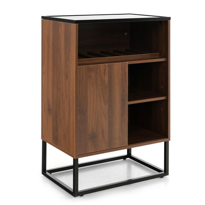 Freestanding Wine Cabinet with Tempered Glass Top-Walnut, Costway, 11