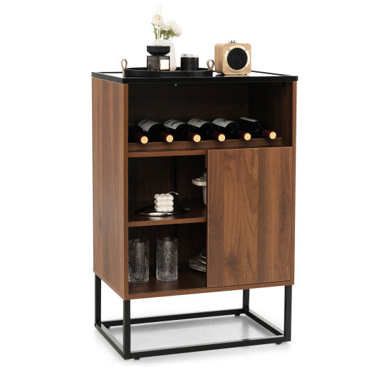 Freestanding Wine Cabinet with Tempered Glass Top-Walnut, Costway, 2