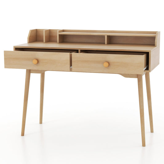 120 CM Writing Desk with Hutch and Drawers for Bedroom-Natural, Costway, 1