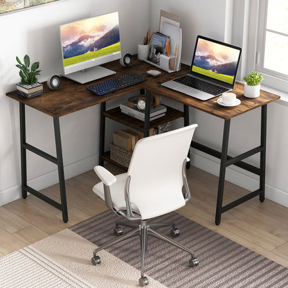 120cm L-Shaped Computer Desk Corner Study Writing Desk with Outlets-Rustic Brown, Costway, 2