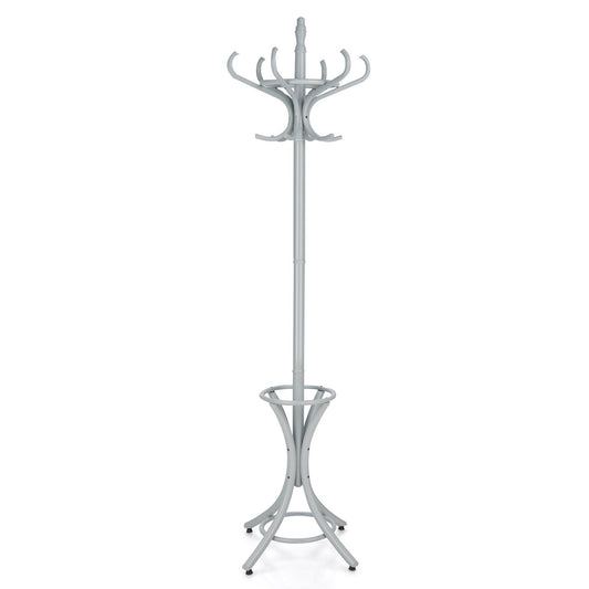 12 Hooks Freestanding Coat Rack with Umbrella Holder-Grey, Costway, 1