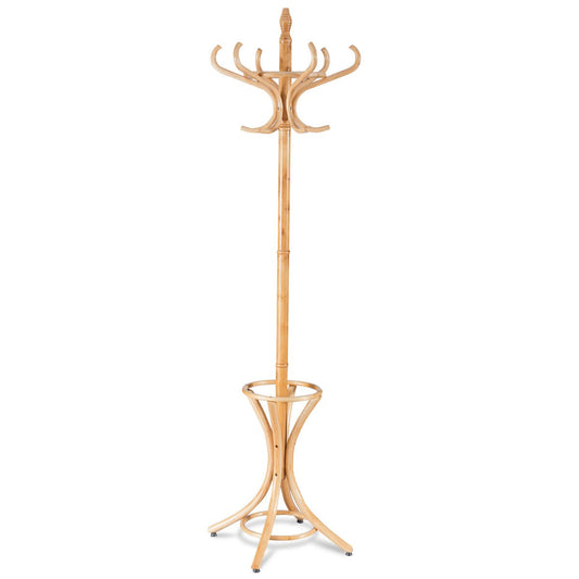 Floor Standing Hat Coat Wood Hanger w/ Umbrella Rack Prestige-Oak, Costway, 1