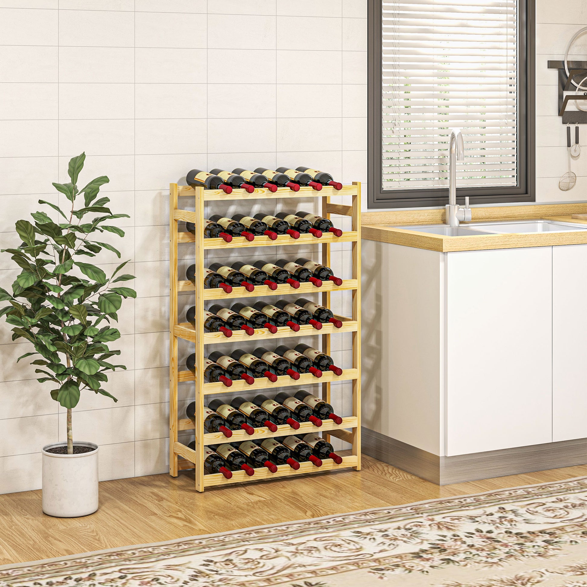 42-Bottle Wooden Wine Rack - Natural Finish, HOMCOM, 2