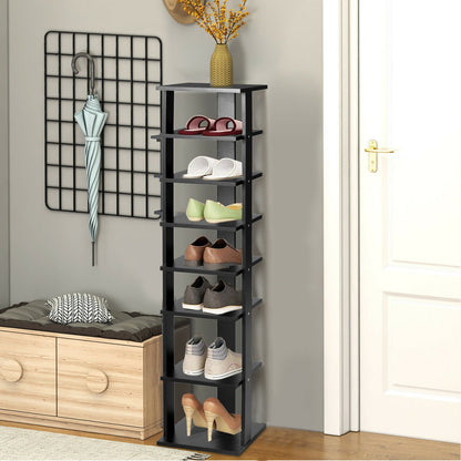 Wooden Vertical Shoe Rack with 7 Shelves-Black, Costway, 2