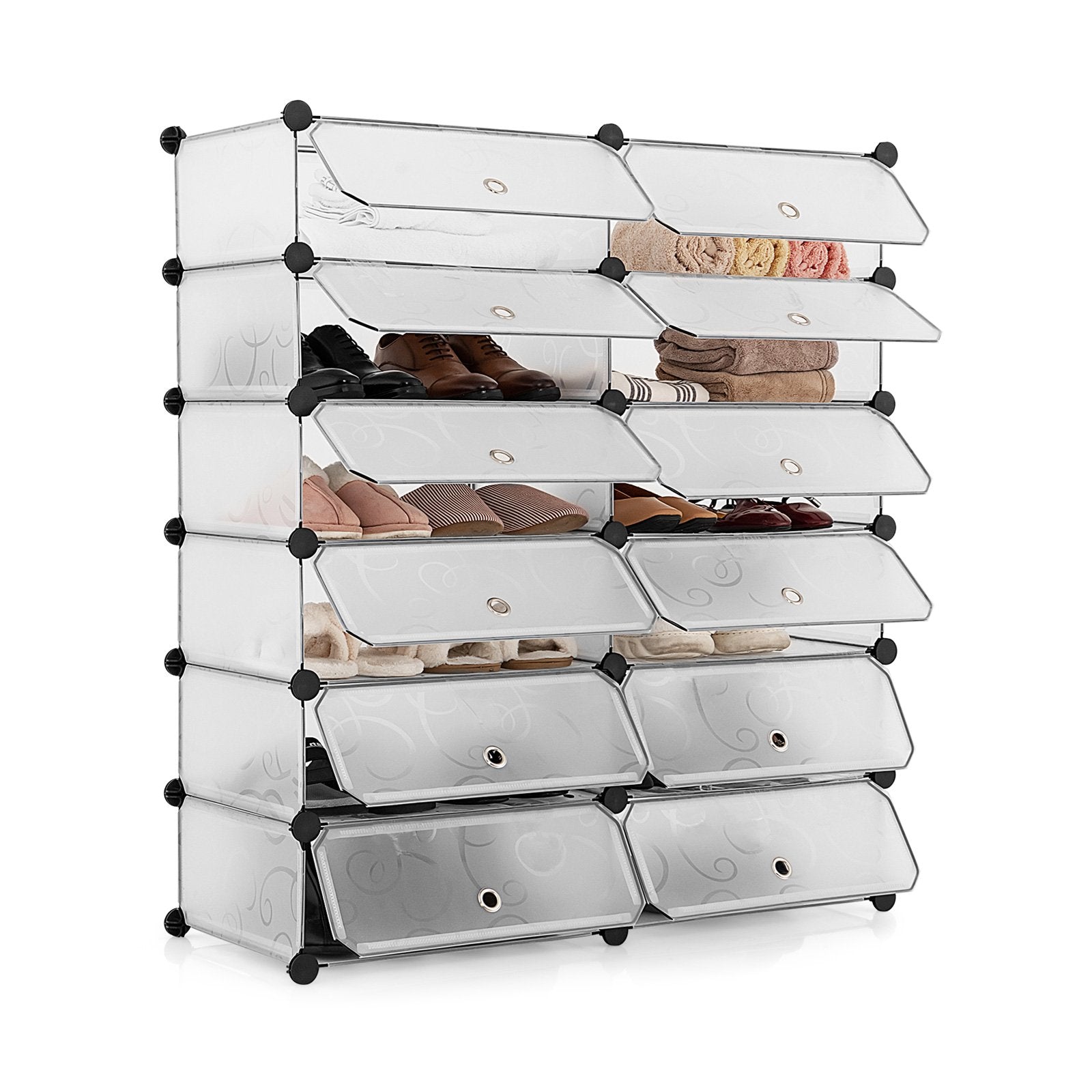 24 Pairs Shoe Rack Organizer with 12-Cube DIY Modular-White, Costway, 1