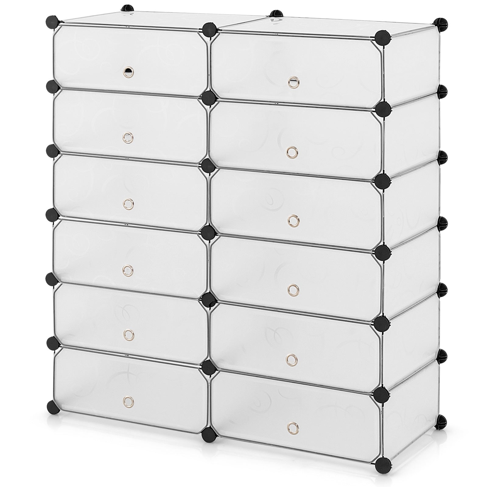 24 Pairs Shoe Rack Organizer with 12-Cube DIY Modular-White, Costway, 1