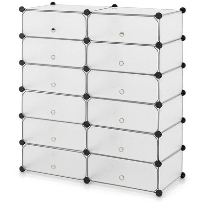 24 Pairs Shoe Rack Organizer with 12-Cube DIY Modular-White, Costway, 1