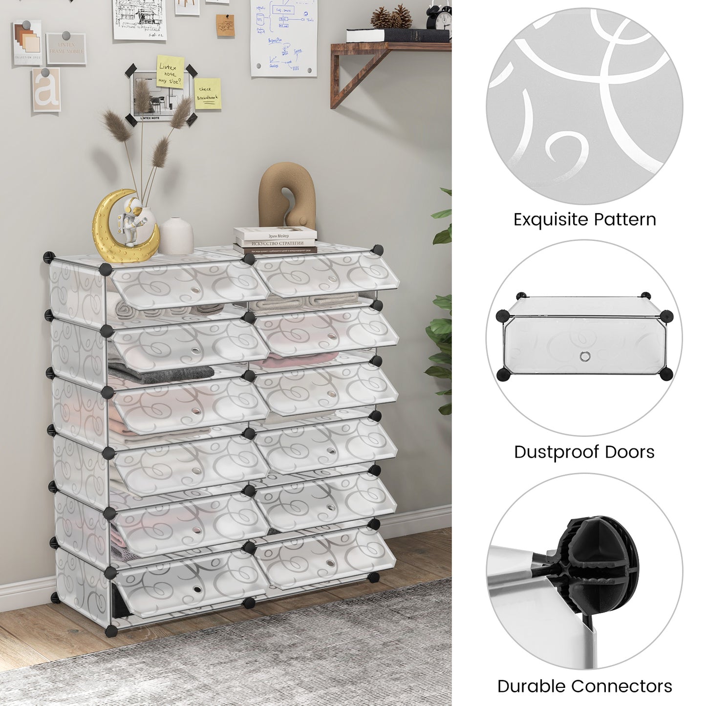 24 Pairs Shoe Rack Organizer with 12-Cube DIY Modular-White, Costway, 1