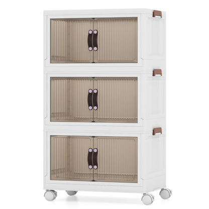 Shoe Storage, Shoe Cabinet, Shoe Rack, Storage with Magnetic Doors and Lockable Casters-White, Costway