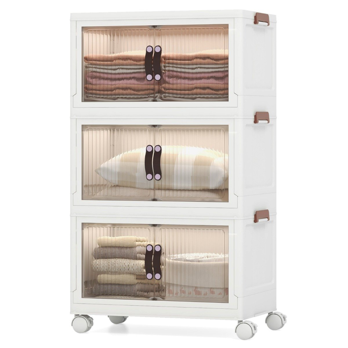 Shoe Storage, Shoe Cabinet, Shoe Rack, Storage with Magnetic Doors and Lockable Casters-White, Costway