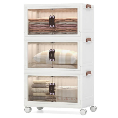 Shoe Storage, Shoe Cabinet, Shoe Rack, Storage with Magnetic Doors and Lockable Casters-White, Costway