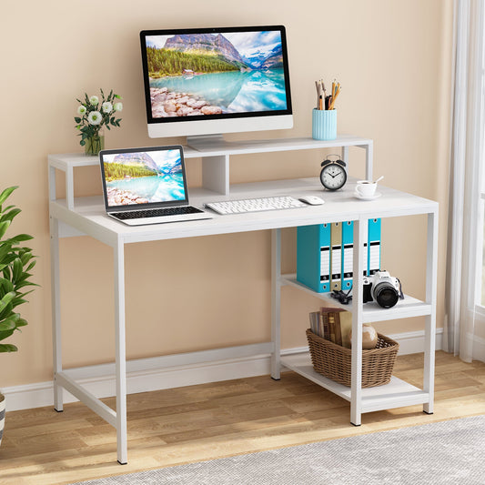 Small desks, office desk, desk computer, working desks, pc desk, with Shelves for Study, White - Tribesigns