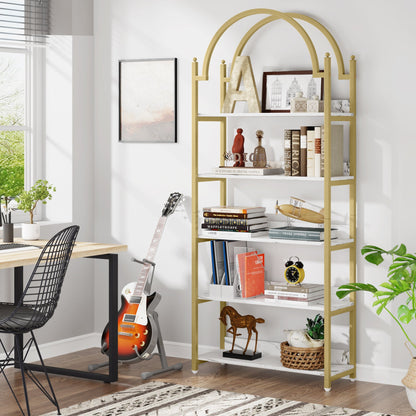 Bookshelf, 72.44" Arched Etagere Bookcase 5-Tier Shelves, Tribesigns, 5