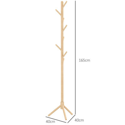Eight-Hook Wooden Coat Rack - Natural, HOMCOM, 3