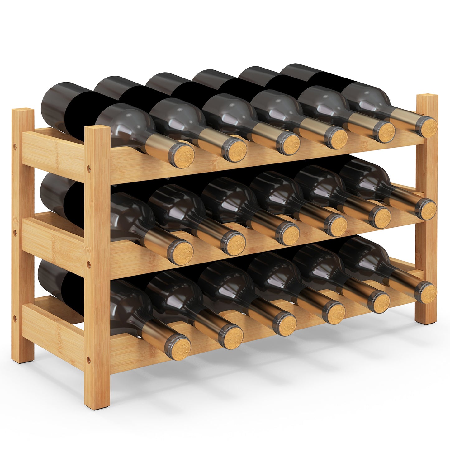 3-Tier Bamboo Wine Rack with Wave Slot for Kitchen-Natural, Costway, 1