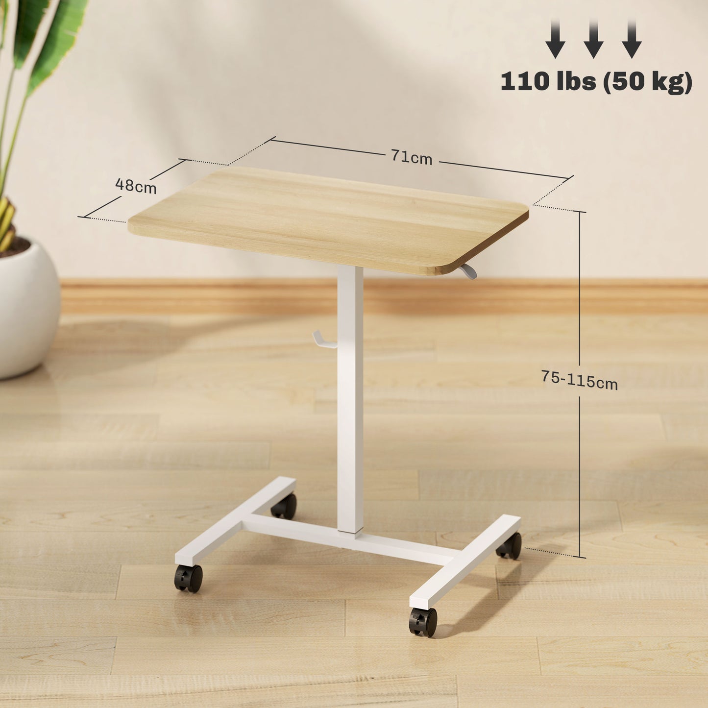 75-115cm Manual Adjustable Sit-To-Stand Desk - White/Wood-Effect, HOMCOM, 3