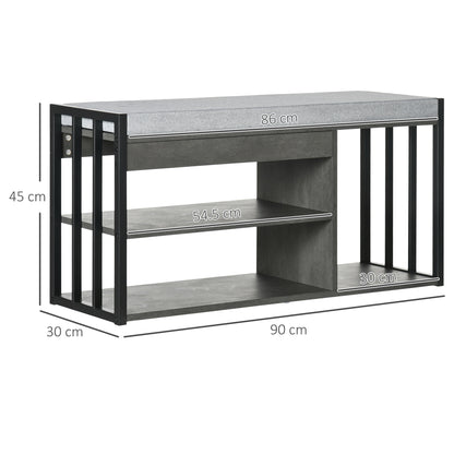 Shoe Storage with Seat, Upholstered Entryway Bench, Shoe Bench with 3 Open Shelves for Hallway, Grey, HOMCOM, 3