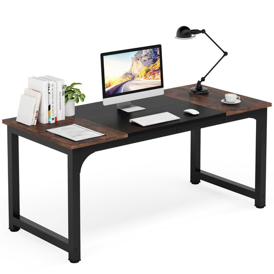 Conference Table, computer desk, working desks, Rustic Brown & Black - Tribesigns