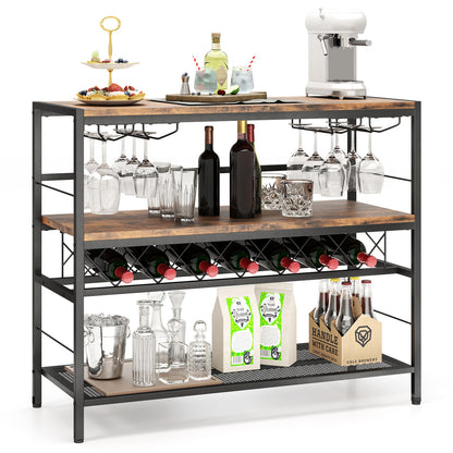 104 CM Wine Rack with 4 Glass Holders-Rustic Brown, Costway, 1