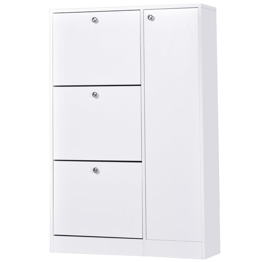 Shoe Cabinet with 3 Flip Drawers, Narrow Shoe Storage Cabinet with 5-tier Cupboard and Adjustable Dividers for Hallway, Entryway, White, HOMCOM, 1