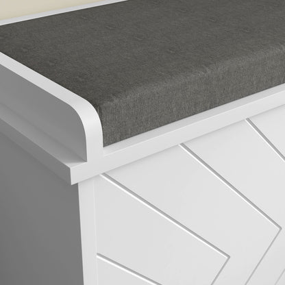 10-Shoe Storage Bench, with Padded Top Seat - White/Grey, HOMCOM, 8