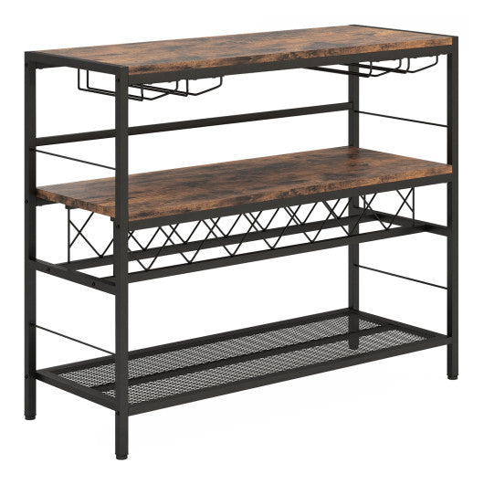 104 CM Wine Rack with 4 Glass Holders-Rustic Brown, Costway, 1