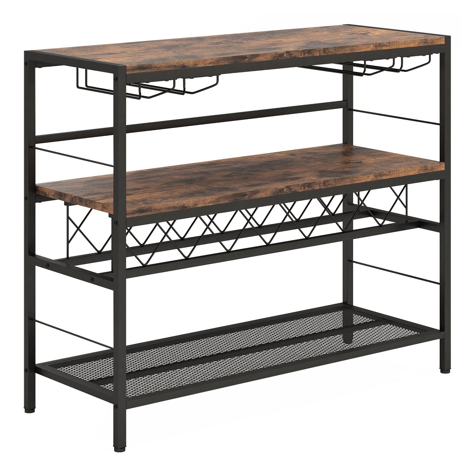 104 CM Wine Rack with 4 Glass Holders-Rustic Brown, Costway, 1