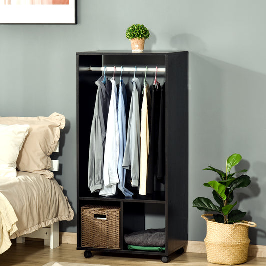 Open Wardrobe for Bedroom, Small Wardrobe on Wheels with Clothes Rail, Storage Shelves, Mobile Garment Rack for Clothes Storage, Cloakroom, Hallway, Black, HOMCOM, 2