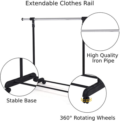 Adjustable Single Rail Garment Rack with Wheels and Bottom Shelf, Costway, 5