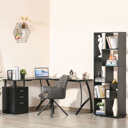 L-Shaped Computer Desk Table with Storage Drawer Home Office Corner Industrial Style Workstation for A4 Files 152 x 143.5 x 76cm, Black, HOMCOM, 2